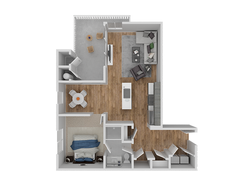 Floor plan for 1 bed, 1 bath, 738 sqft